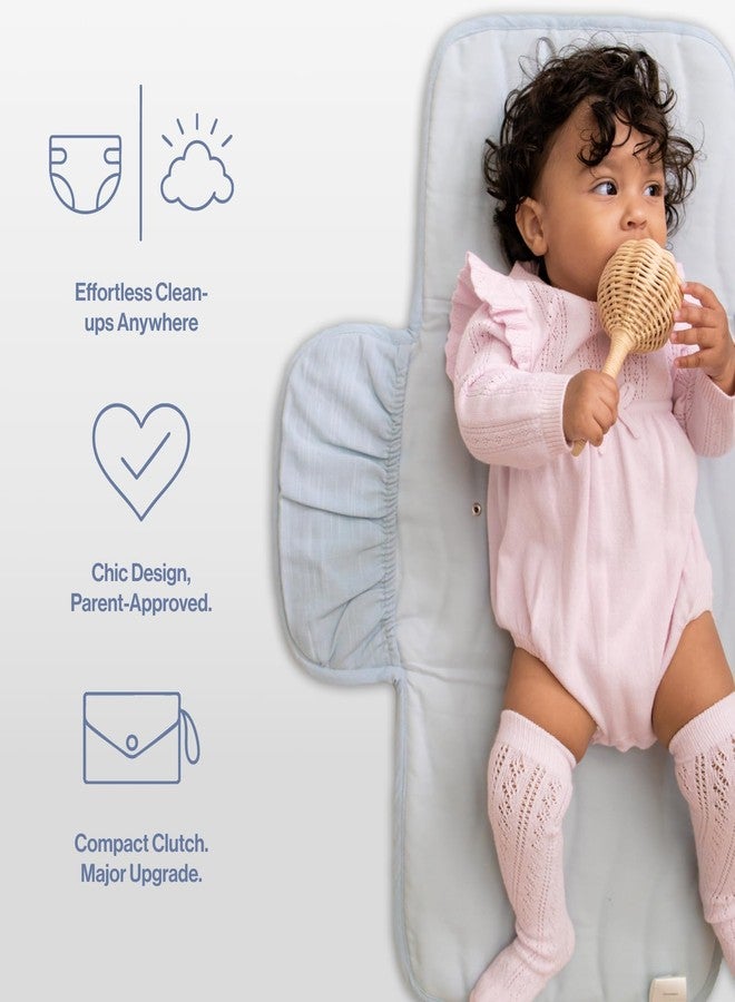 Toddlekind Mini Maven Portable Changing Pad – Travel Diaper Clutch for Babies, Organic Cotton & Water-Resistant, Compact Foldable Diaper Changing Mat with Pocket (Blue) - Image 3
